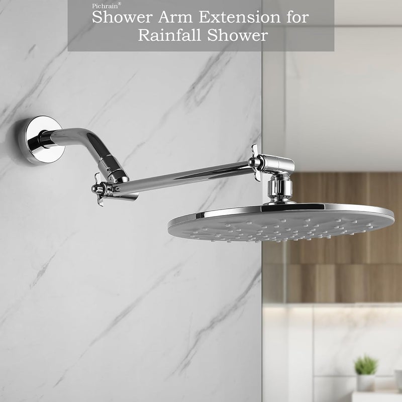 Pichrain Adjustable Shower Head Extension Arm, All Metal Shower Head Extender with Locking Nut, G1/2 Universal Connector for Fixed/Rain/Handheld Showerheads, Easy Installation (Chrome, 10 Inch) - Image 3